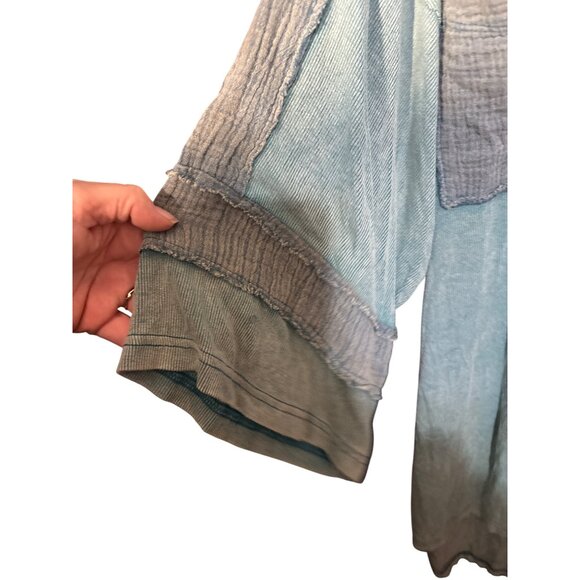 POL M Womens Oversize Fit V-Neck Top With Patchwork Detail - Picture 2 of 5